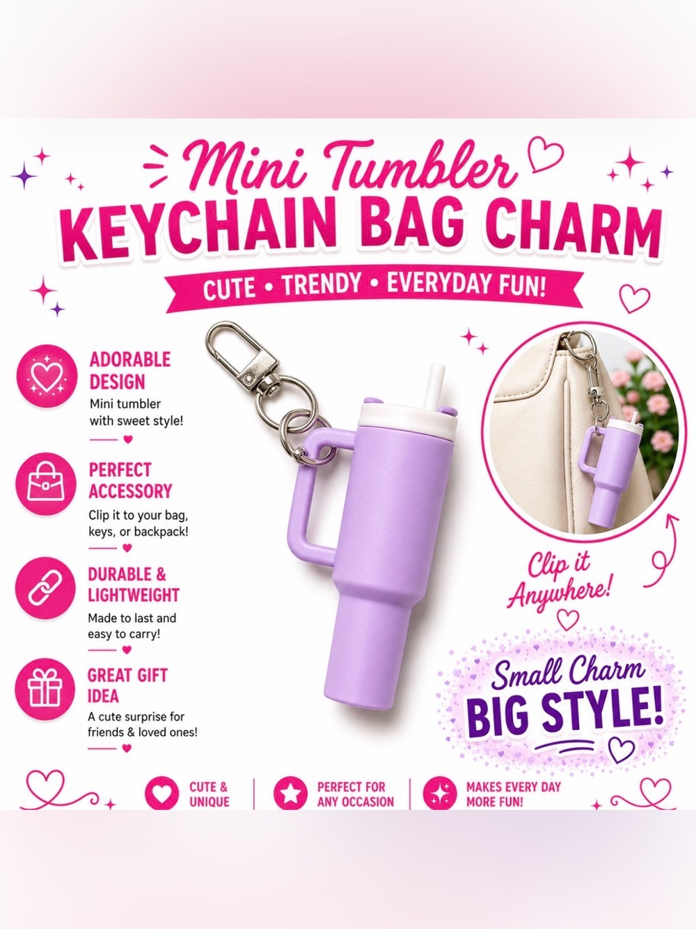 MINI TUMBLER KEYCHAIN BAG CHARM